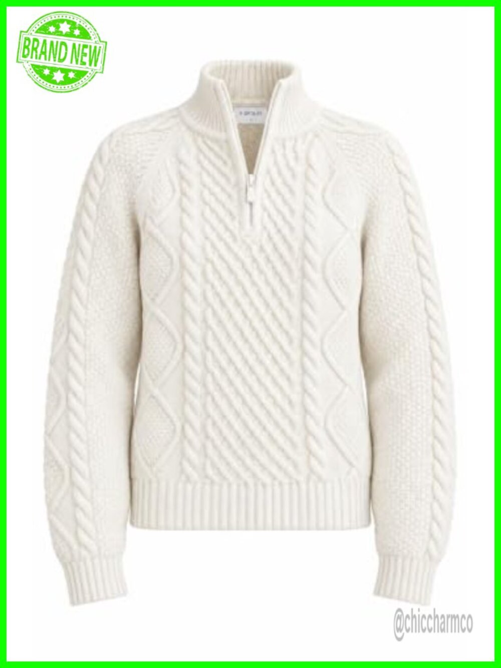 Wool Blend Cable Knit Half Zip Mock Neck Pullover Sweater